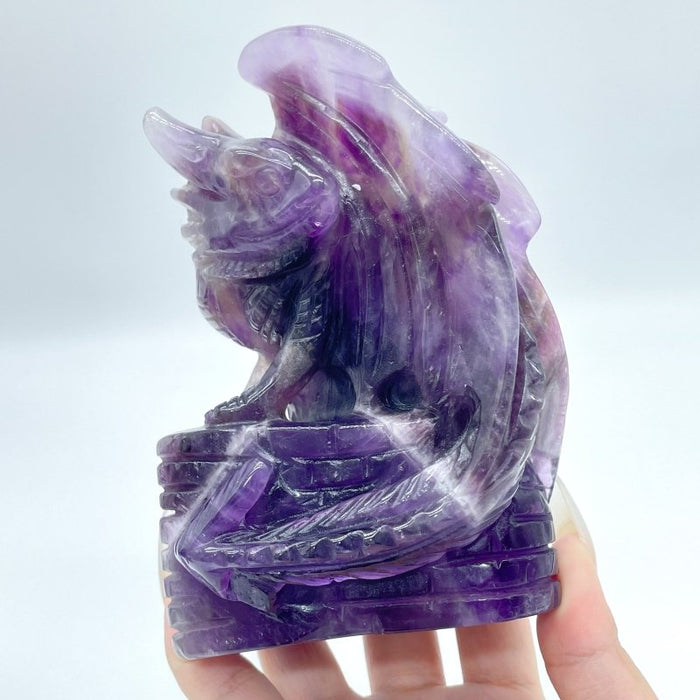2 Pieces Chevron Amethyst Dragon Castle Carving