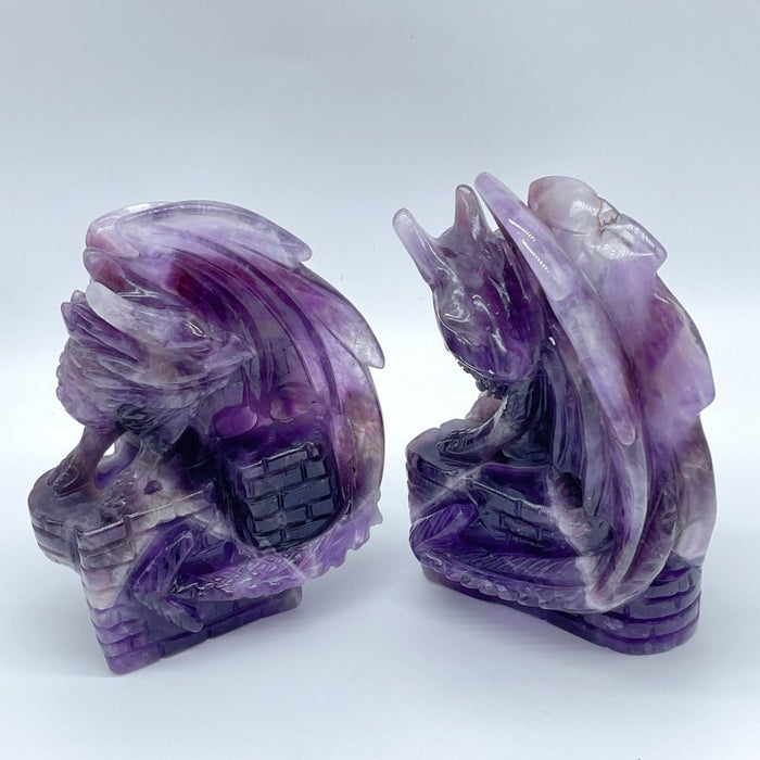 2 Pieces Chevron Amethyst Dragon Castle Carving