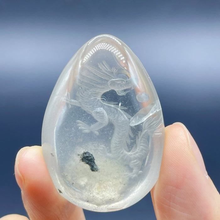 2 Pieces Chinese Dragon Garden Quartz Inner Scene Carving