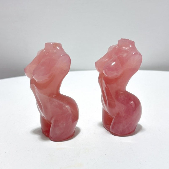 2 Pieces Deep Pink Rose Quartz Crystal Goddess