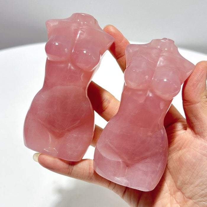 2 Pieces Deep Pink Rose Quartz Crystal Goddess