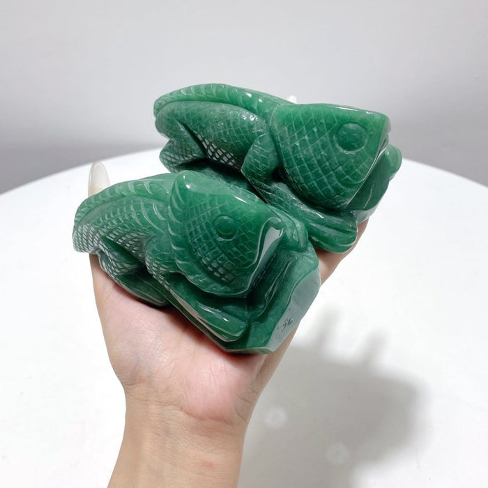 2 Pieces Green Aventurine Lizard Carving
