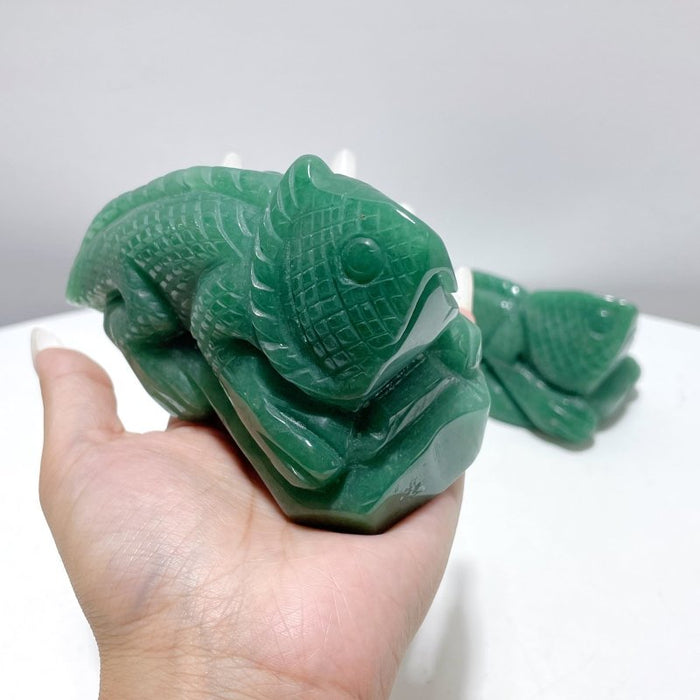 2 Pieces Green Aventurine Lizard Carving