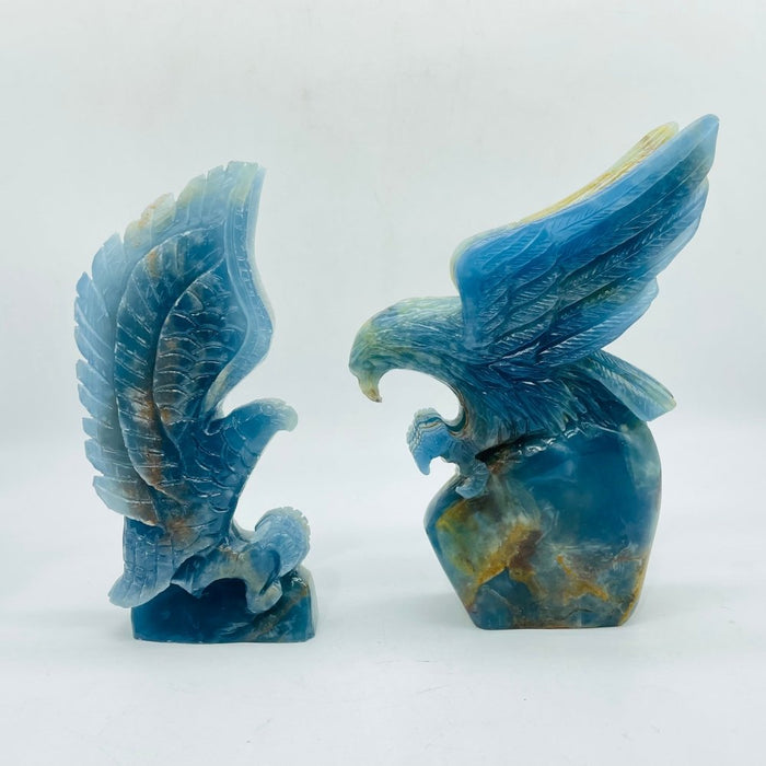 2 Pieces High Quality Blue Onyx Eagle Carving