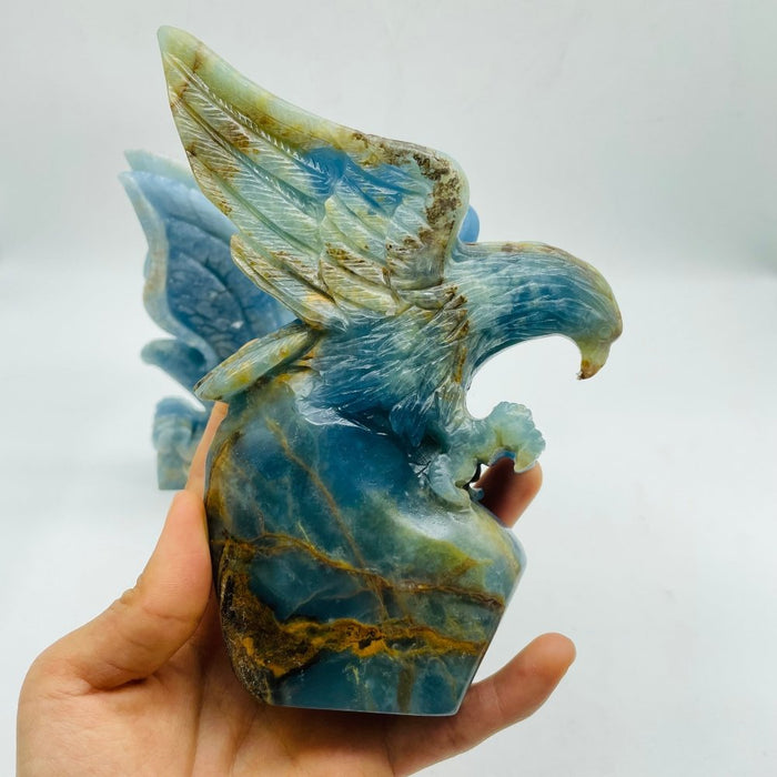 2 Pieces High Quality Blue Onyx Eagle Carving