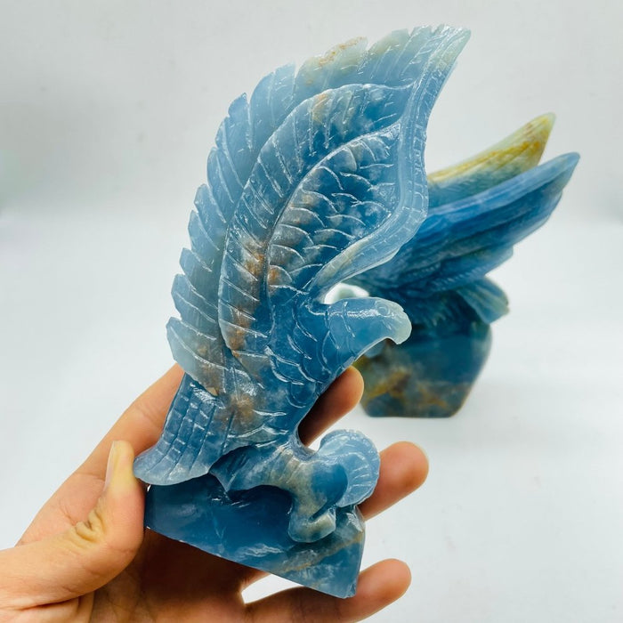 2 Pieces High Quality Blue Onyx Eagle Carving