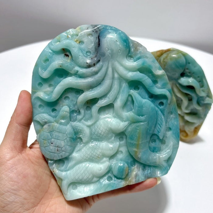 2 Pieces High Quality Caribbean Calcite Sea Animals Carving