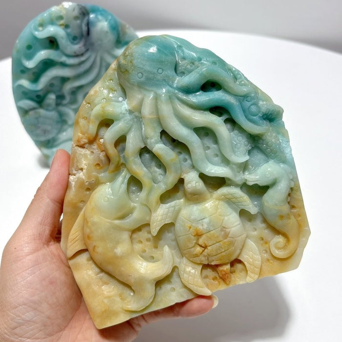 2 Pieces High Quality Caribbean Calcite Sea Animals Carving