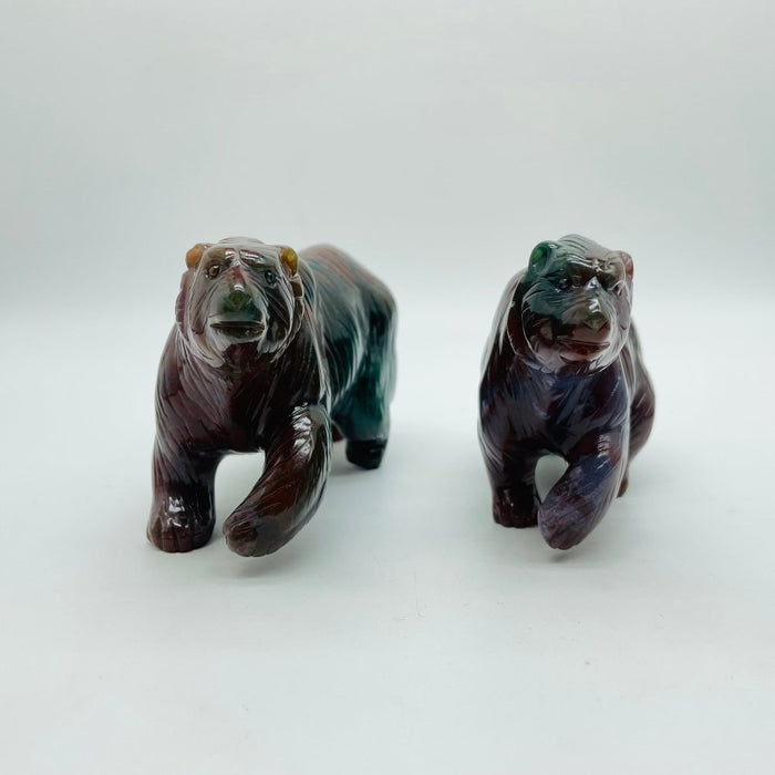 2 Pieces High Quality Ocean Jasper Polar Bear Carving