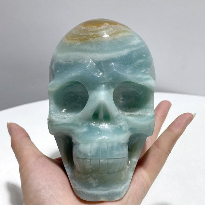 2 Pieces Large Caribbean Calcite Skull Carving