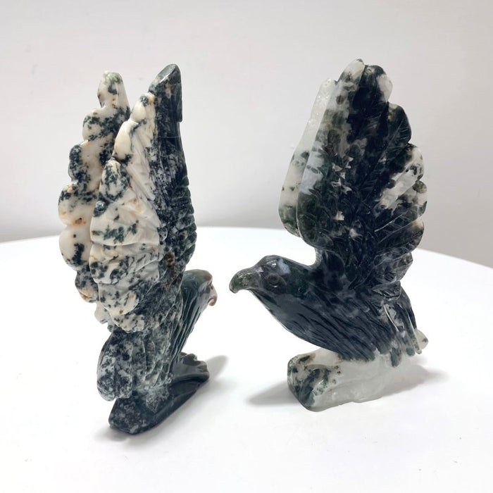 2 Pieces Moss Agate Eagle Carving