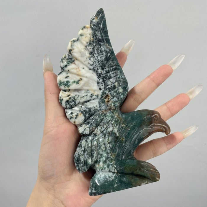 2 Pieces Moss Agate Eagle Carving