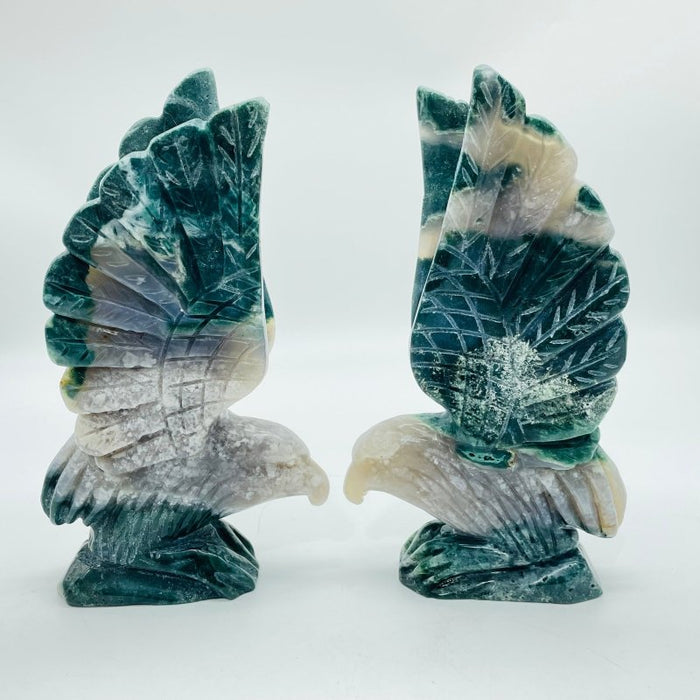 2 Pieces Ocean Jasper 1 Pair Eagle Carving