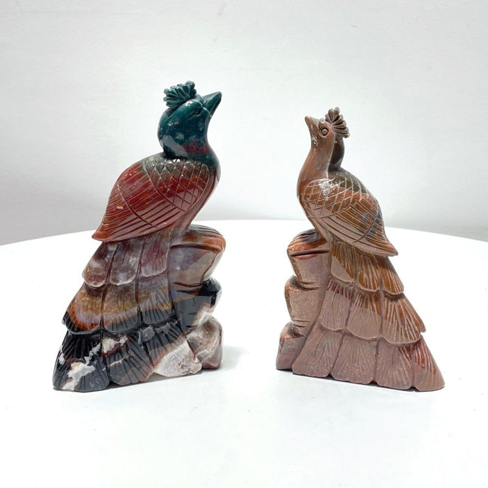 2 Pieces Ocean Jasper Peacock Peafowl Carving