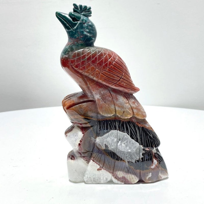 2 Pieces Ocean Jasper Peacock Peafowl Carving