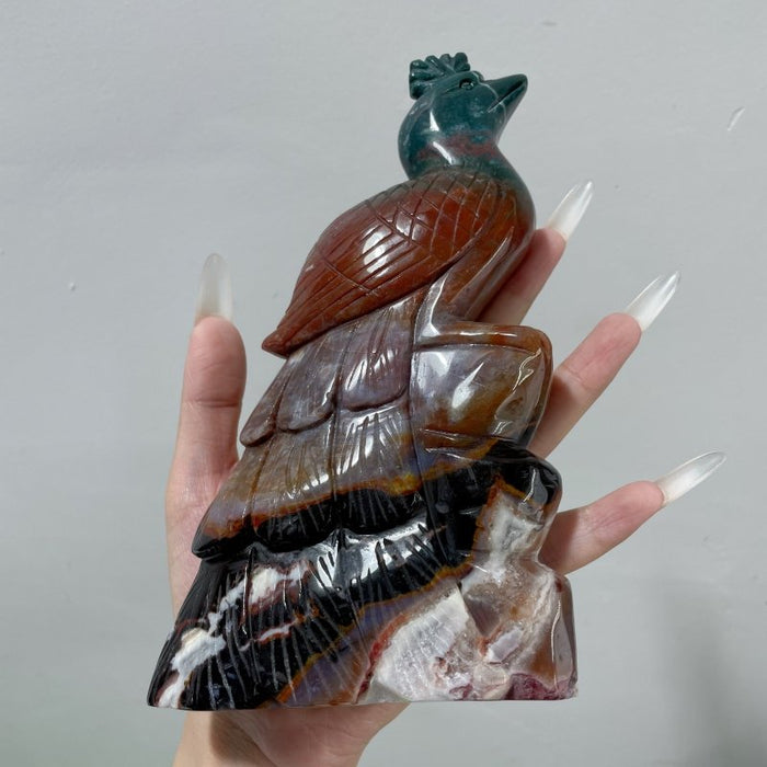 2 Pieces Ocean Jasper Peacock Peafowl Carving