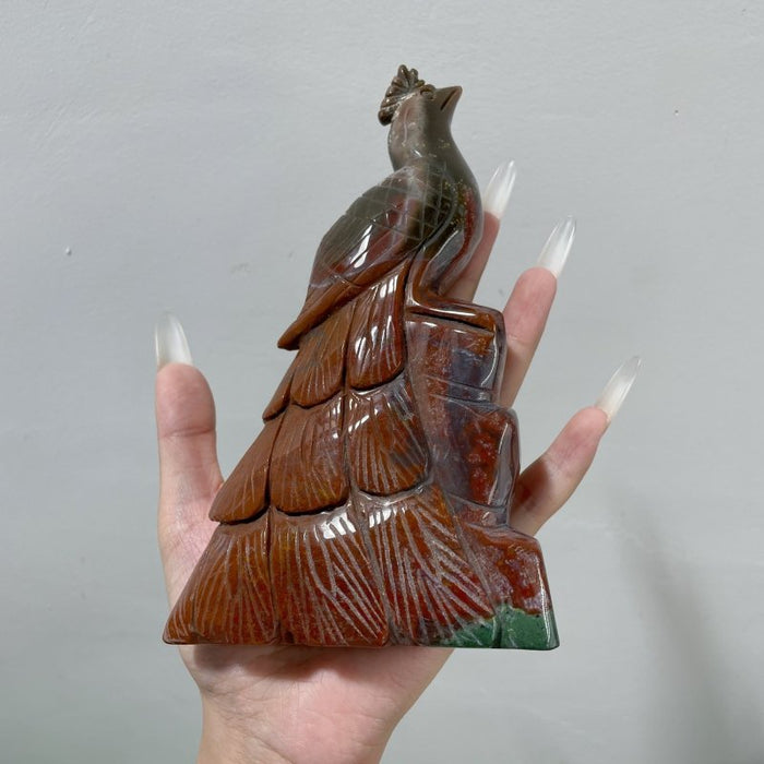 2 Pieces Ocean Jasper Peacock Peafowl Carving