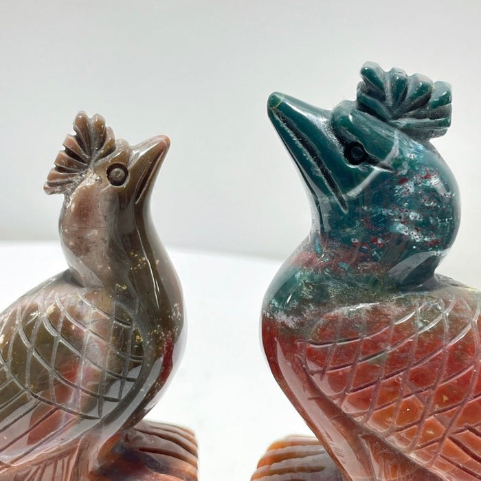 2 Pieces Ocean Jasper Peacock Peafowl Carving