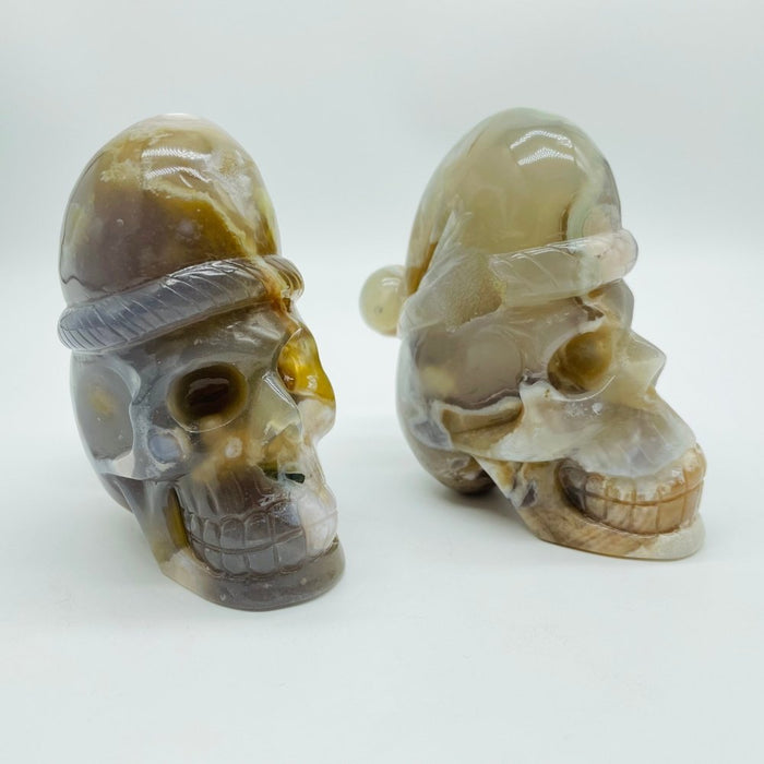 2 Pieces Sakura Flower Agate Christmas Hat Skull Carving