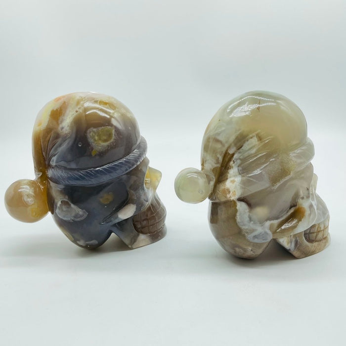 2 Pieces Sakura Flower Agate Christmas Hat Skull Carving