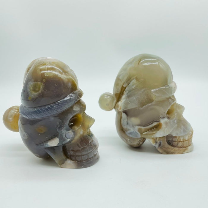 2 Pieces Sakura Flower Agate Christmas Hat Skull Carving