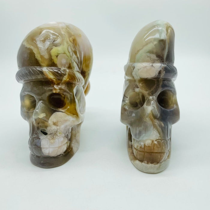 2 Pieces Sakura Flower Agate Christmas Hat Skull Carving