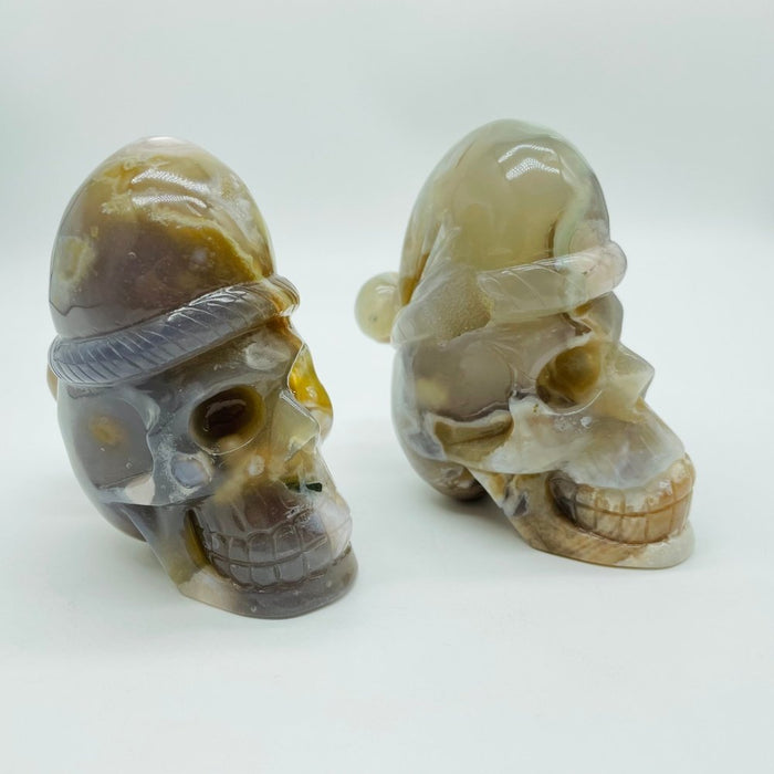 2 Pieces Sakura Flower Agate Christmas Hat Skull Carving