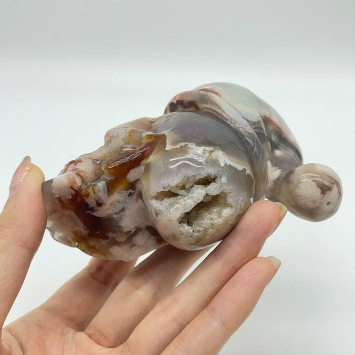 2 Pieces Sakura Flower Geode Druzy Agate Christmas Hat Skull Carving