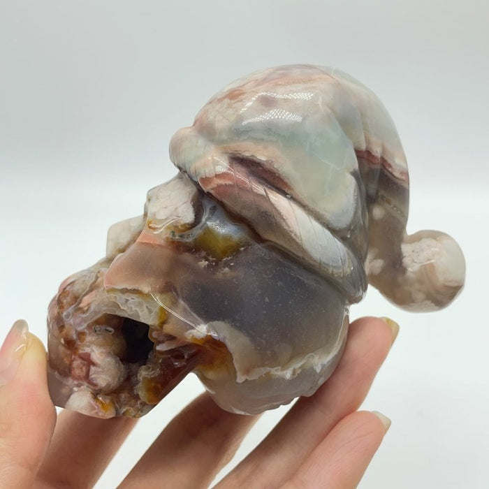 2 Pieces Sakura Flower Geode Druzy Agate Christmas Hat Skull Carving