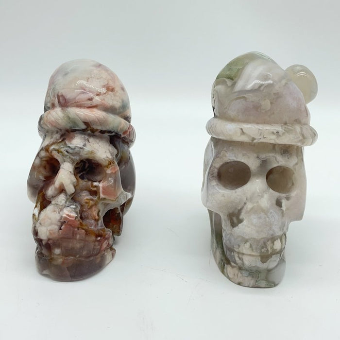 2 Pieces Sakura Flower Geode Druzy Agate Christmas Hat Skull Carving
