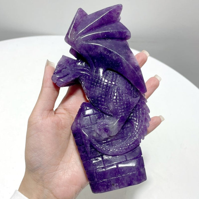2 Pieces Unique Lepidolite Flying Dragon Carving