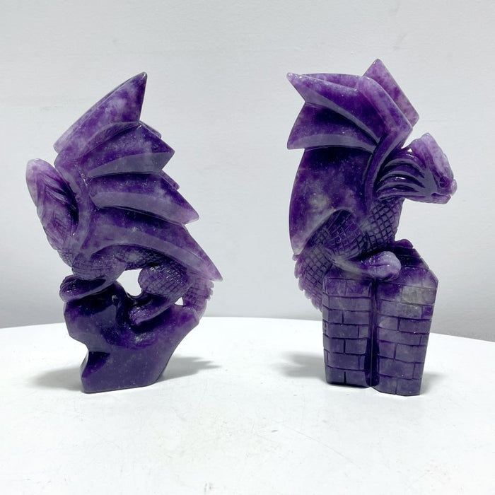 2 Pieces Unique Lepidolite Flying Dragon Carving