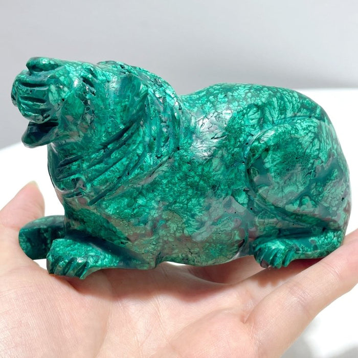 2 Pieces Unique Malachite Lion Carving