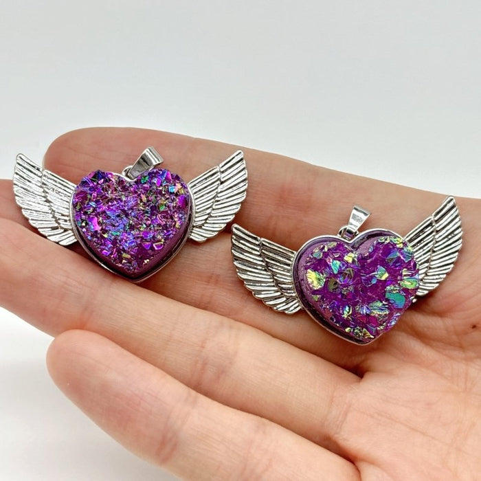 2 Types Aura Quartz Cluster Heart Wing Pendant Wholesale