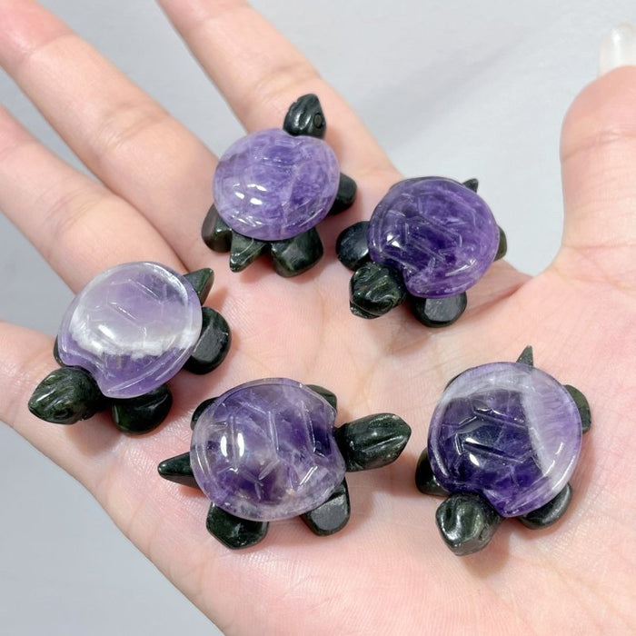2 Types Beautiful Turtle Crystal Carving Wholesale Caribbean Calcite Chevron Amethyst