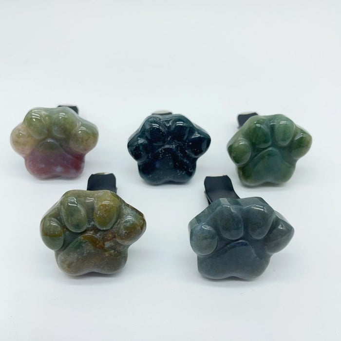 2 Types Cat Paws Moss Agate Red Jasper Crystal Car Air Vent Clips Wholesale