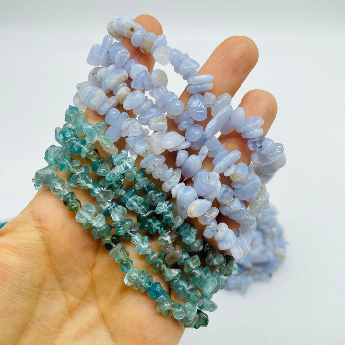 2 Types Chip Bracelet Wholesale Blue Lace Agate Translucent Clear Apatite