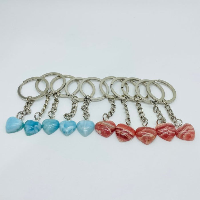 2 Types Heart Keychain Wholesale Larimar Rhodochrosite