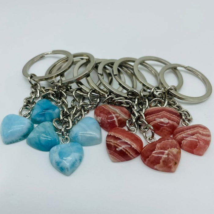 2 Types Heart Keychain Wholesale Larimar Rhodochrosite