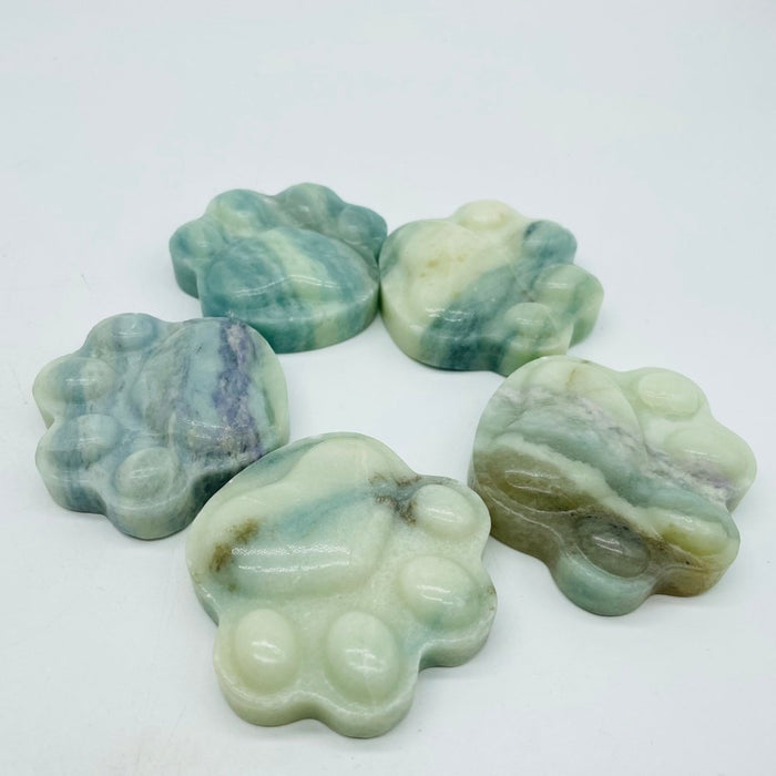 2 Types Large Cat Paws Moss Agate&Caribbean Calcite Carving Wholesale