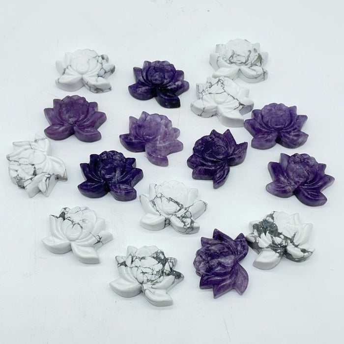 2 Types Lotus Flower Carving Wholesale Lepidolite Howlite