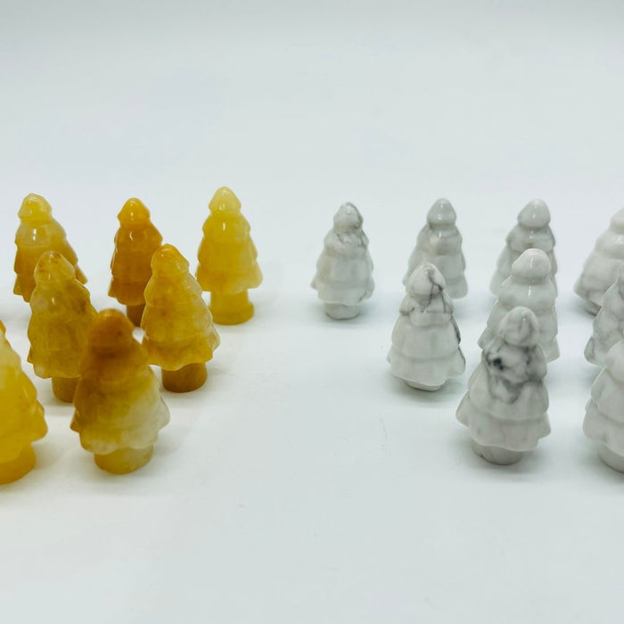 2 Types Mini Christmas Tree Howlite & Yellow Agate Pine Tree Carving Wholesale