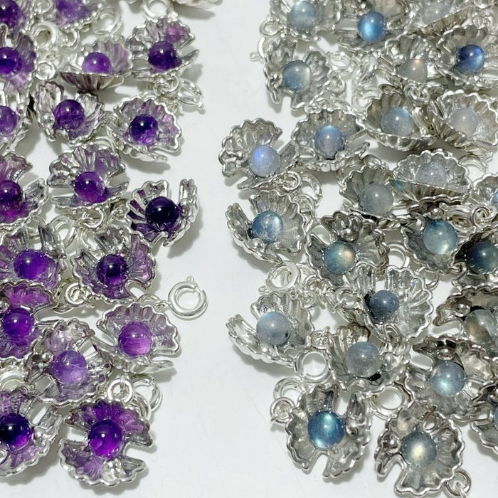 2 Types Shell Pendant Crystal Wholesale Labradorite Amethyst