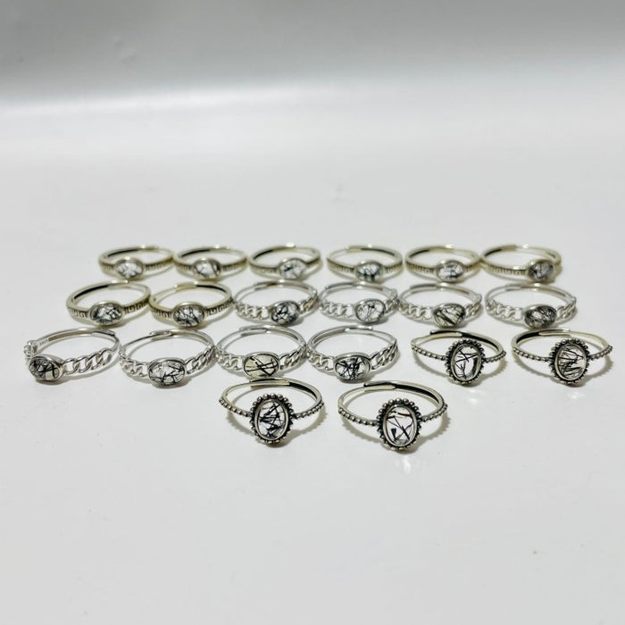 20 Pieces Beautiful Black Rutile Quartz Different Styles Sterling Silver Ring
