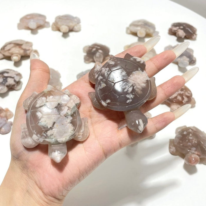 20 Pieces Beautiful Sakura Flower Agate Sea Turtle Carving