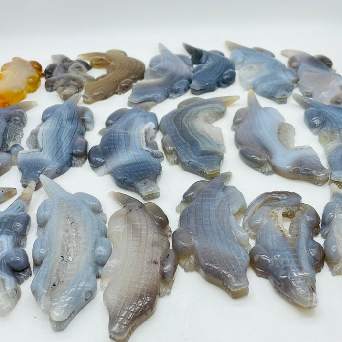 21 Pieces Druzy Geode Agate Crocodile Carving(defective)