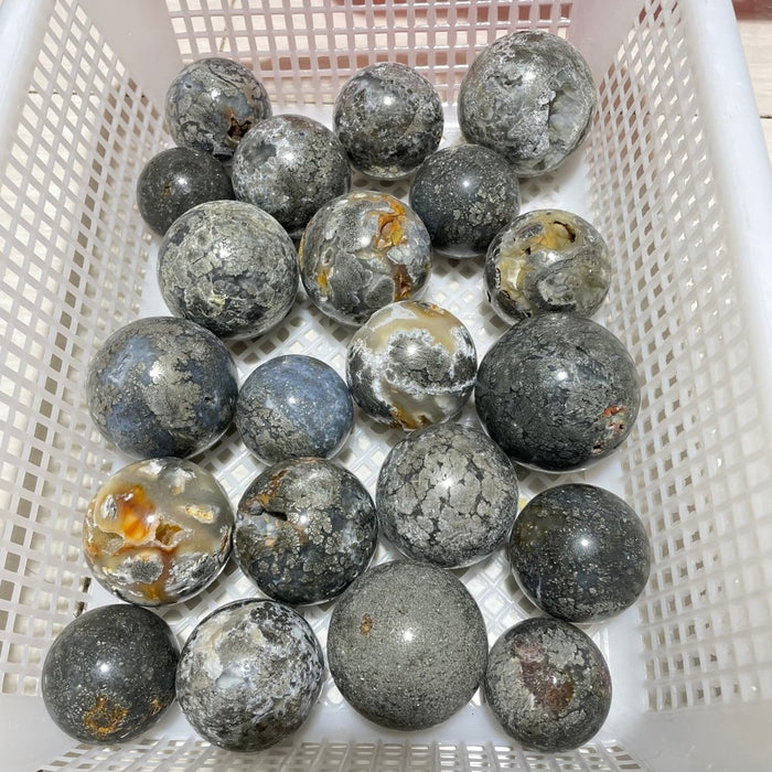 21 Pieces Flower Pyrite Mixed Agate Sphere Ball