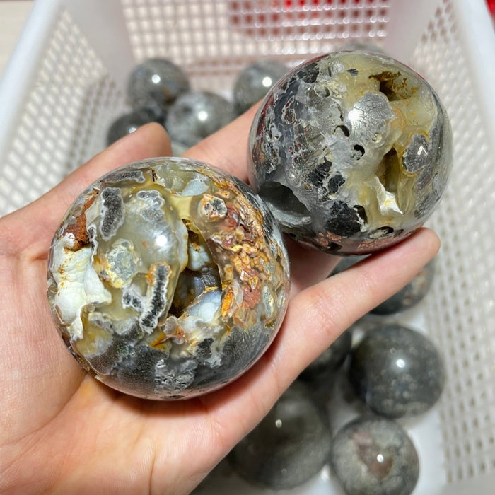 21 Pieces Flower Pyrite Mixed Agate Sphere Ball