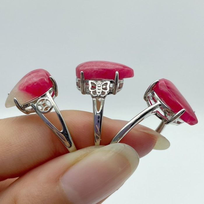 21 Pieces Pink Rhodonite Stone Different Styles Shape Ring