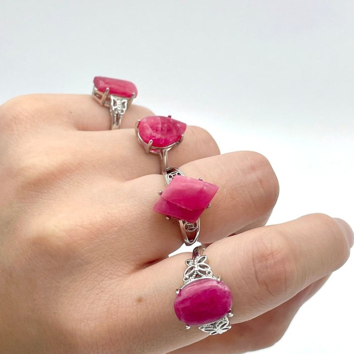 21 Pieces Pink Rhodonite Stone Different Styles Shape Ring
